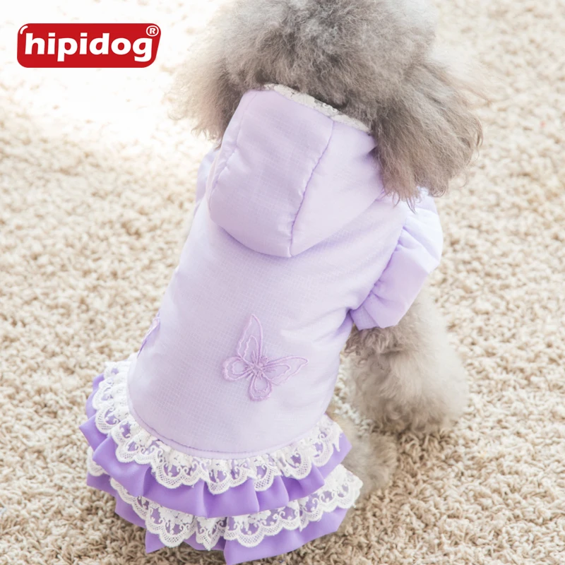 Hipidog собаки осень зима принцесса Толстовка кружева платье фиолетовый розовый