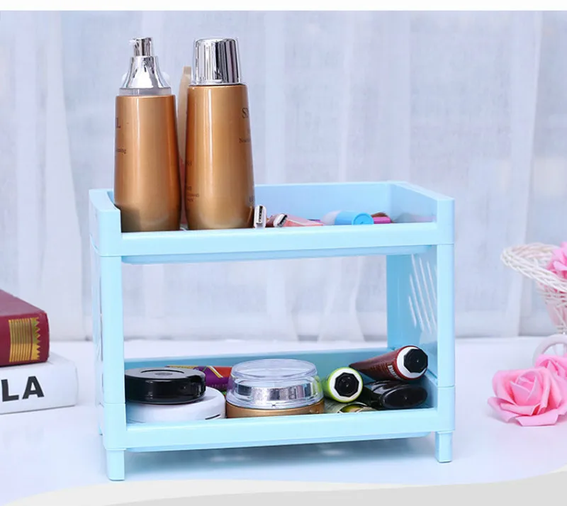DIY 2 ярусный пластиковый стеллаж для хранения, полка, кухонный стеллаж для мелочей, съемная полка для косметики, для хранения специй, раковина, Настольный Органайзер