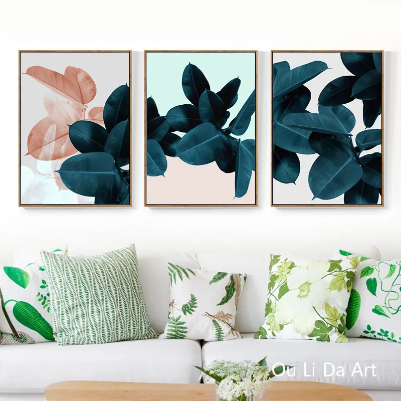 Без рамки 3 шт тропический лес зеленые листья холст печать картина маслом