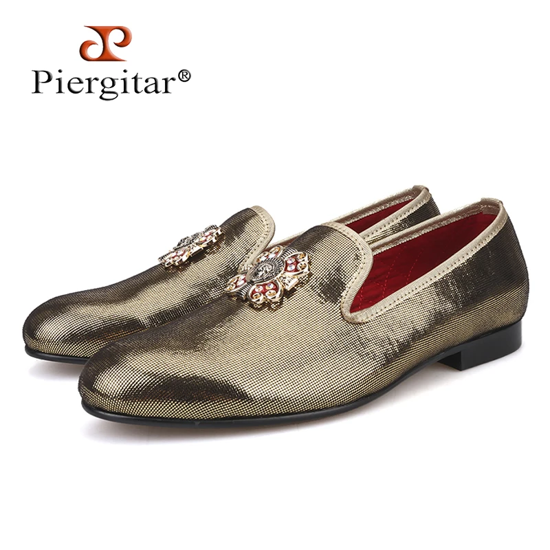 PIERGITAR 2018 new handmade men gold PU shoes with cross Charm Party and wedding dress Plus size men's loafers | Обувь
