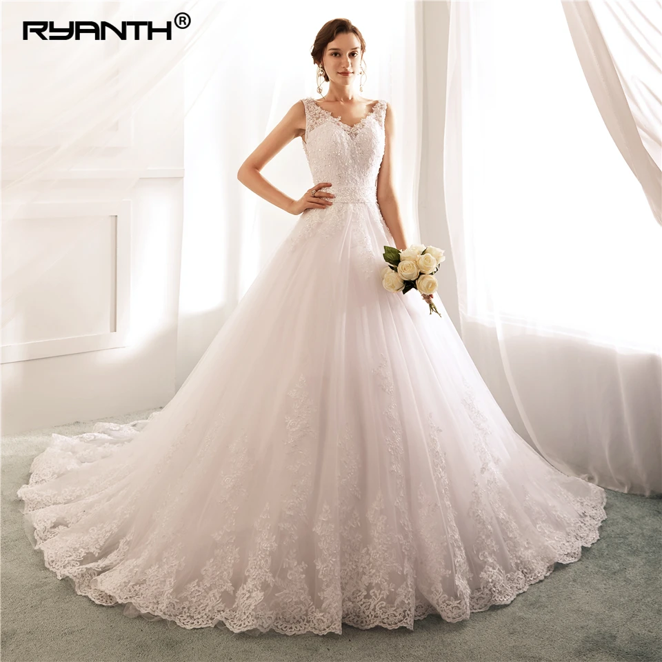 Robe De Mariage Vestidos de novia сексуальное платье на бретельках с v-образным вырезом и поясом из бисера недорогое свадебное платье ТРАПЕЦИЕВИДНОЕ свадебное платье