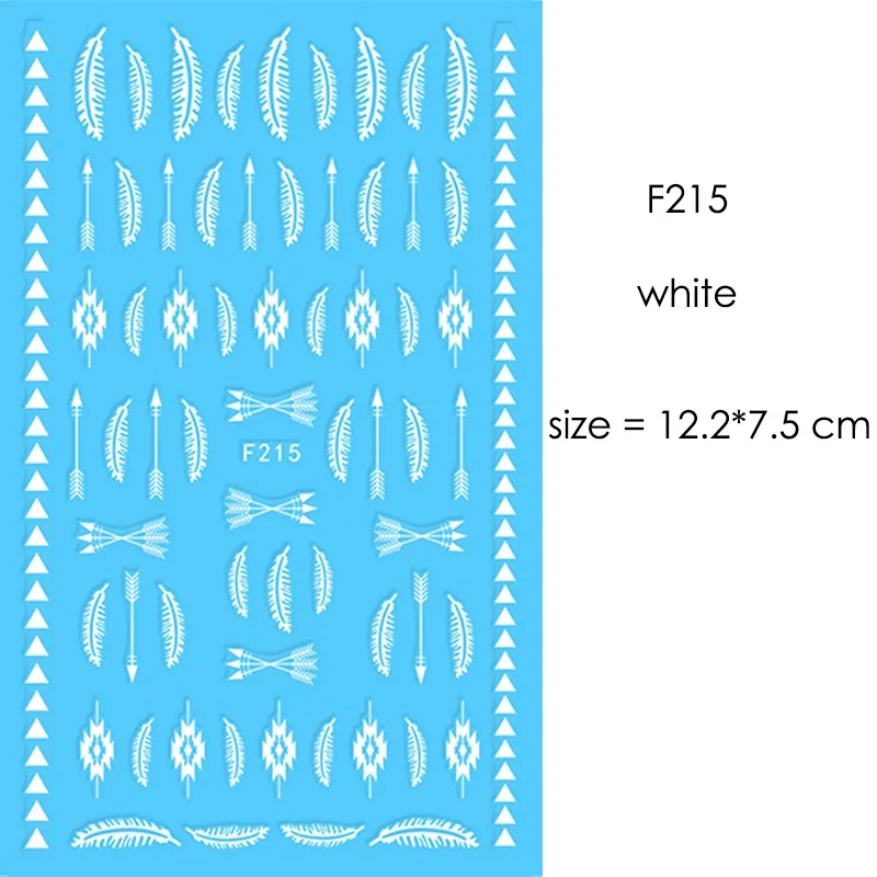 F215 White F212-F218 наклейки для ногтей серии s F 12*7,5 см белый черный золотой серебряный узор самоклеющиеся наклейки для украшения ногтей - Цвет: F215 White