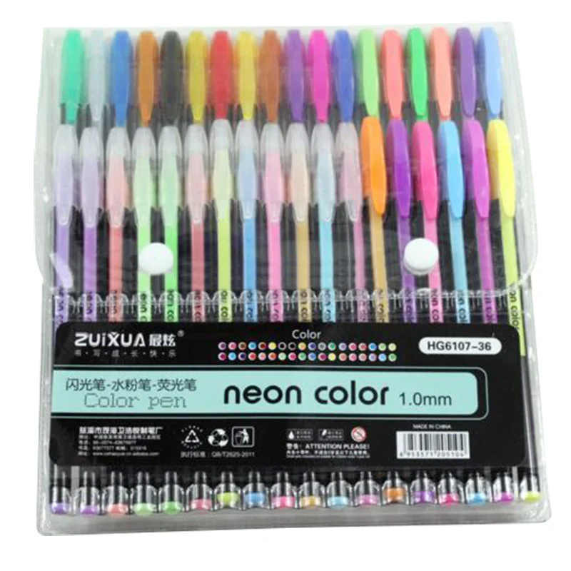 36 pcs ZUIXUAN 12, 24, 36, 48 цветов/набор гелевых ручек, блестящие металлические ручки, подарки для раскрашивания детей, Рисование для рисования, школьные принадлежности - Цвет: 36 pcs