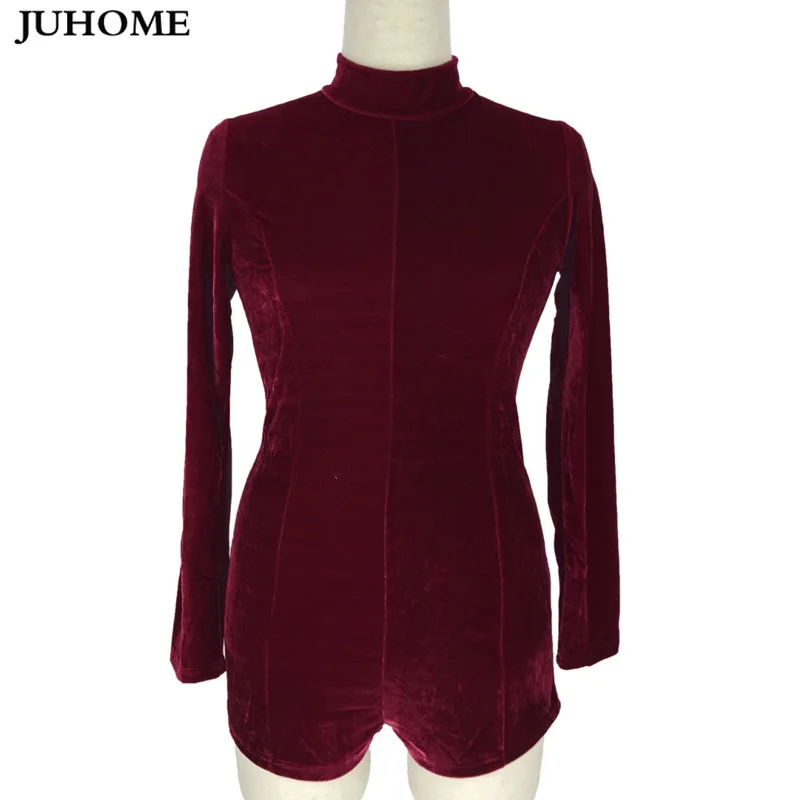 Женский бархатный комбидресс зеленый повседневный комбинезон с длинным рукавом