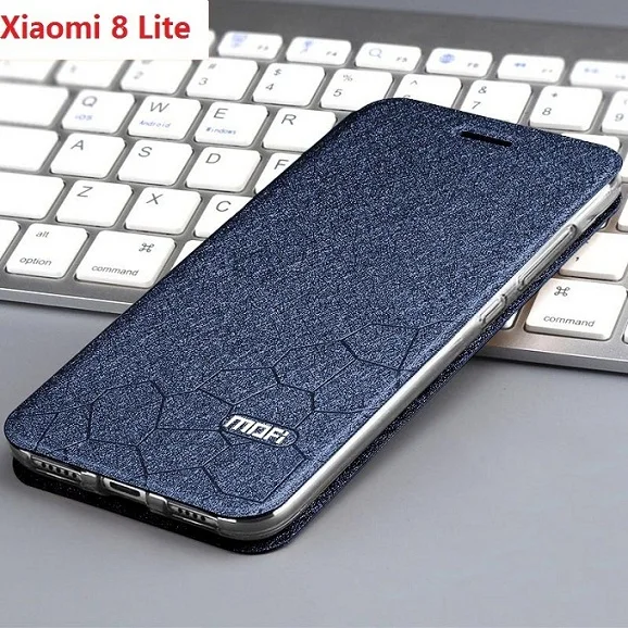 Тёмно-синий Чехол для xiaomi 8 lite, кожаный флип-чехол, тонкий Чехол-книжка с подставкой, роскошный блестящий чехол 6,26 дюйма для xiaomi mi8 lite, чехол для Mi8 Lite - Цвет: Тёмно-синий