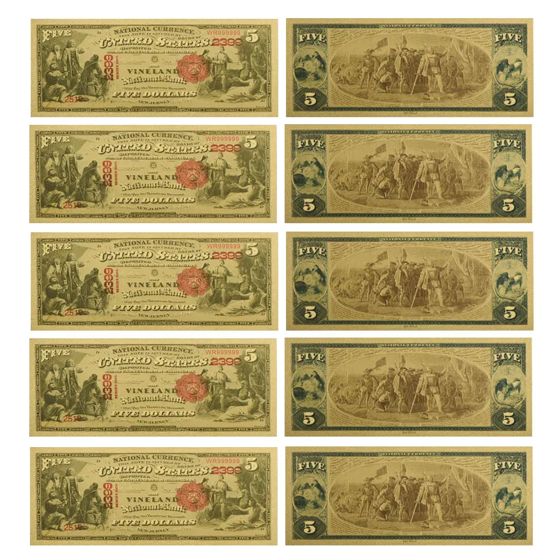 WR 1875 год 5 долларов 24k Коллекционная Золотая банкнота Роскошный домашний декор