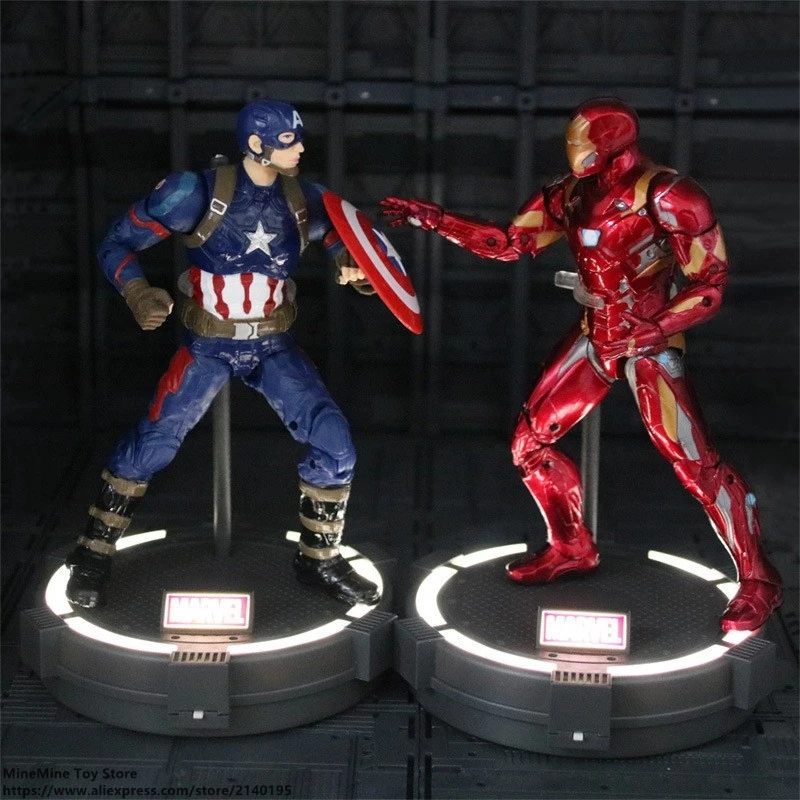 DISNEY Marvel Мстители Капитан Америка Железный человек с базой 18 см фигурка аниме мини