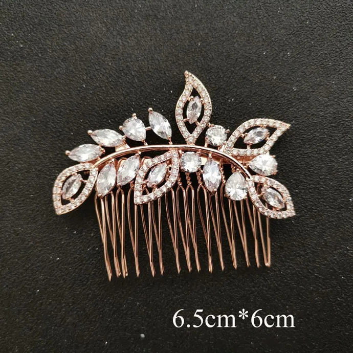 0611 Rose Gold SLBRIDAL роскошный модный Шарм Мода зубец Установка кубического циркония свадебные расческа для волос свадебные женские украшения для девочек аксессуары для волос - Окраска металла: 0611 Rose Gold