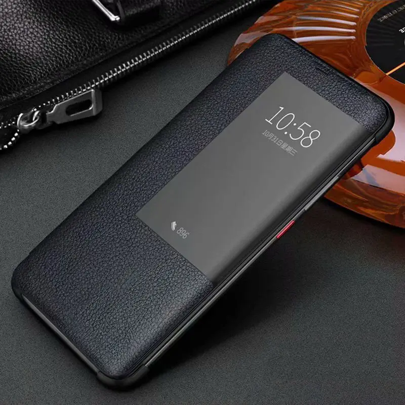 Blue Смарт-чехол с окошком для просмотра mate 20pro, чехол для huawei mate 20 Pro, Крокодиловая текстура, Роскошный чехол для телефона из натуральной кожи - Цвет: Blue