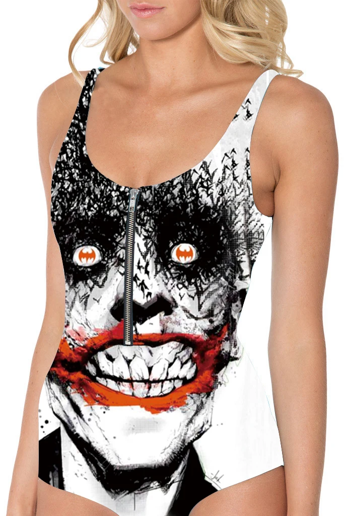 Harajuku белого и черного цвета с принтом черепа купальники застежкой молнией