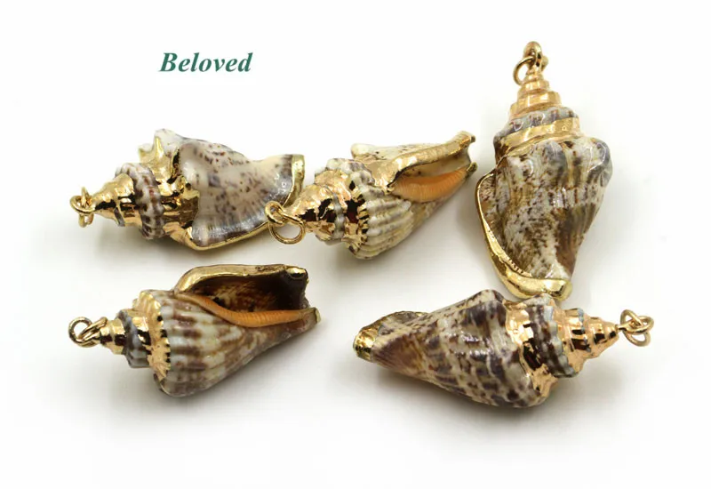 

Natural Ocean Conch Shell Pendant Charms, Gold Color Seashell Jewelry DIY Findings, BG18157