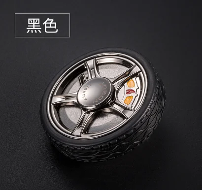Novelty Car Wheel Design USB charge Cigarette Lighter Flameless Fingertip Gyro Toy Electronic Lighter Metal Circle Lighter - Цвет: Черный