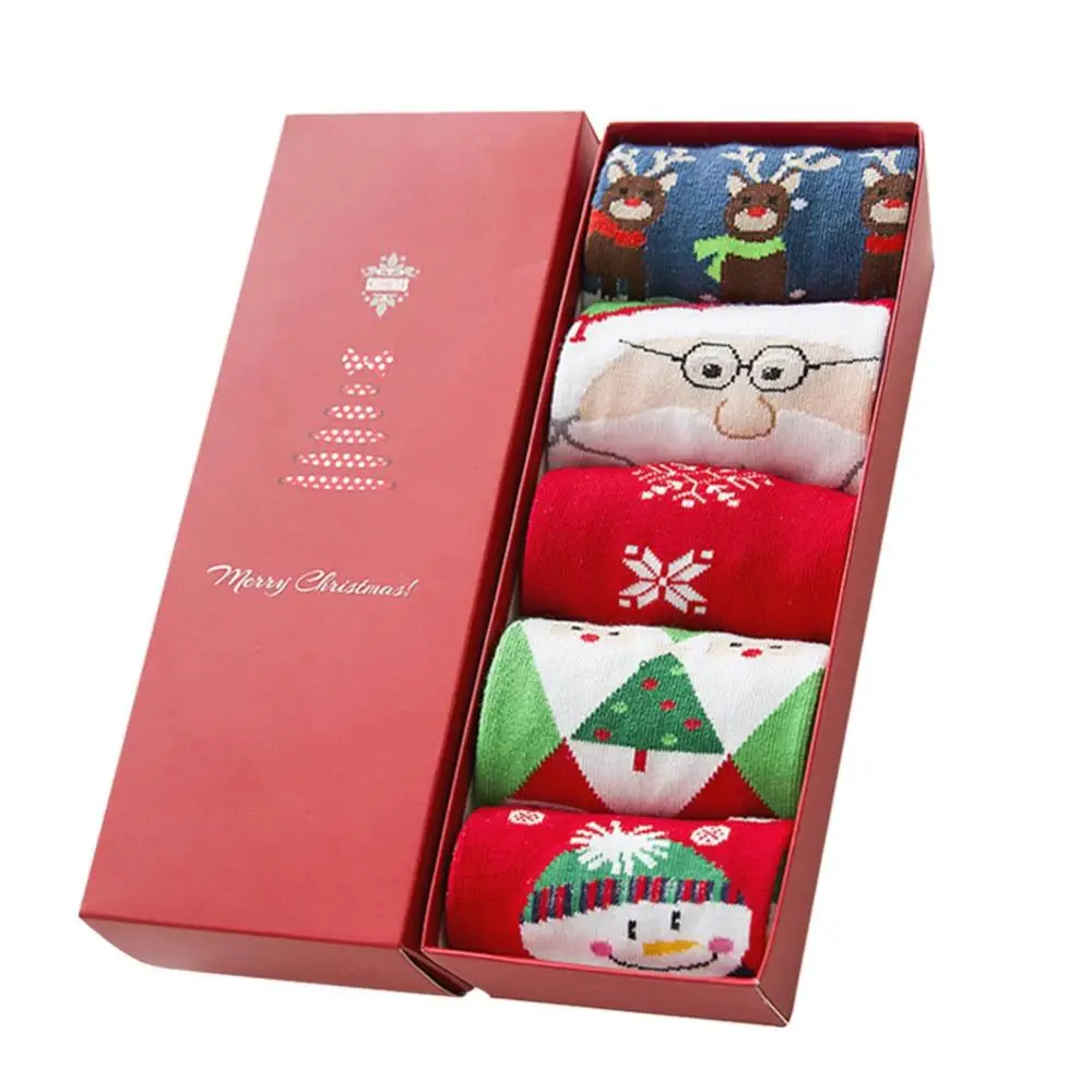 Cartoon gift box ZACOO рождественские носки новые женские милые носки женские теплые хлопковые зимние носки мультяшная Подарочная коробка Упаковка из 5 веселых забавных носков zk30 - Цвет: Cartoon gift box