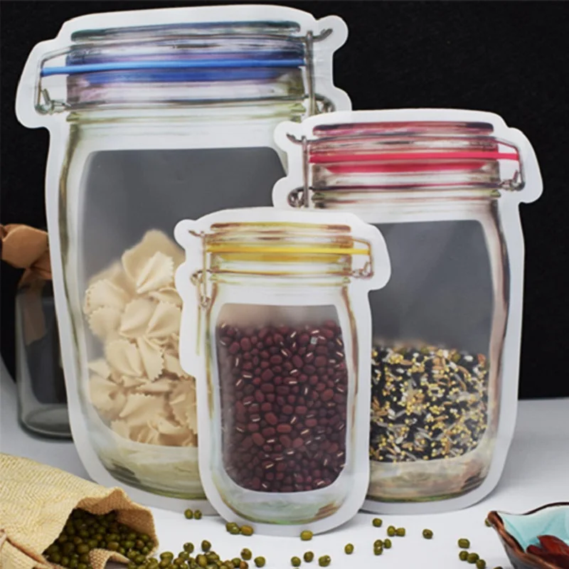 Многоразовые сумки Mason Jar, переносные сумки Mason Jar на молнии, пакеты для хранения еды, пакеты для хранения, Снэк сэндвич, Ziplock