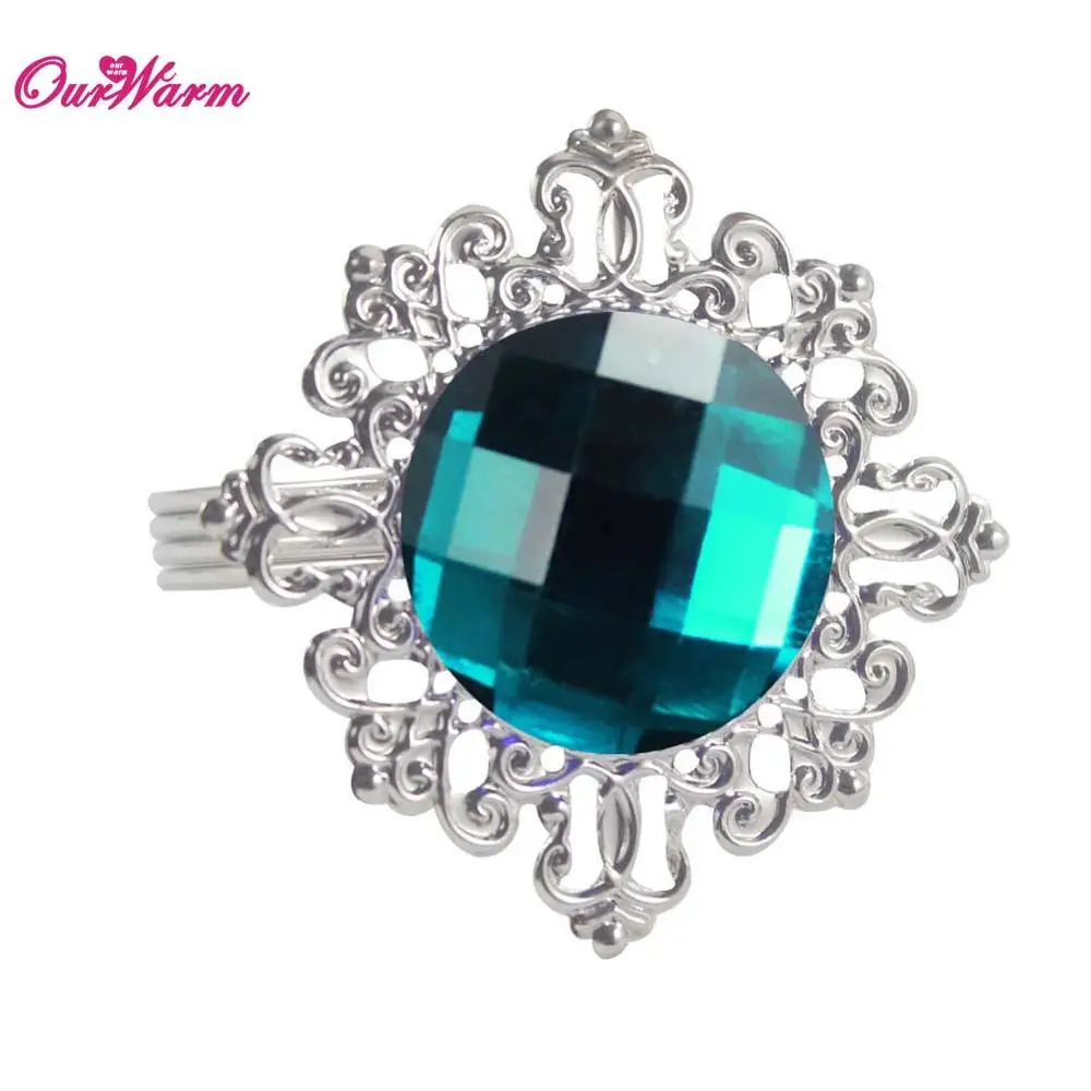 Teal Blue 100 шт./лот White Diamond Кольца для салфеток Салфетка держатель для Свадебные украшения для вечеринок и торжеств Украшение стола Кухня столовая Бар - Цвет: Teal Blue