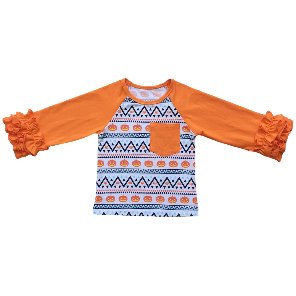 Хэллоуин Девушки Тройная оборка рубашки с длинным рукавом реглан футболка
