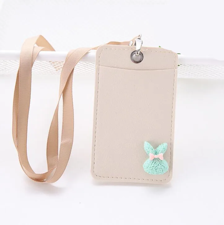 beige rabbit Кожаный чехол для карт с изображением героев мультфильмов конфет для студенток и девушек, милый чехол для карт с изображением автобуса, держатель для кредитных карт, чехол - Цвет: beige rabbit