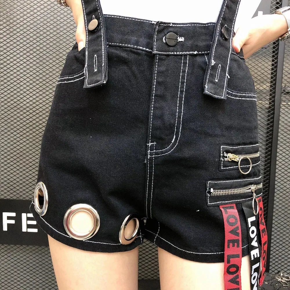 Женские джинсовые шорты на молнии с цепочками и блестками высокой талией