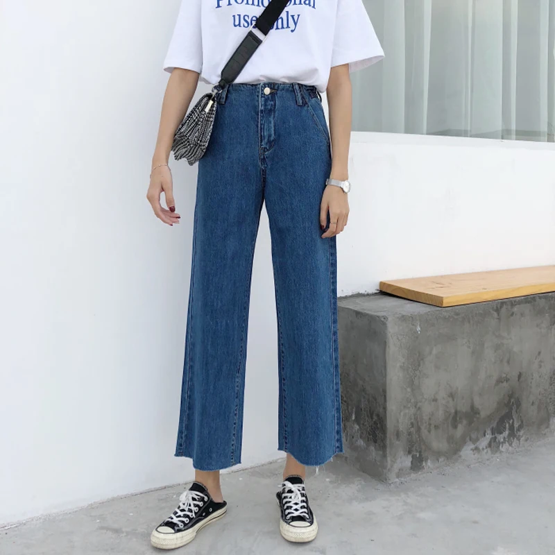 Женские широкие брюки, джинсы, Harajuku Ulzzang, свободные брюки, синие базовые ковбойские джинсовые штаны, Befree pantalones mujer, Китай
