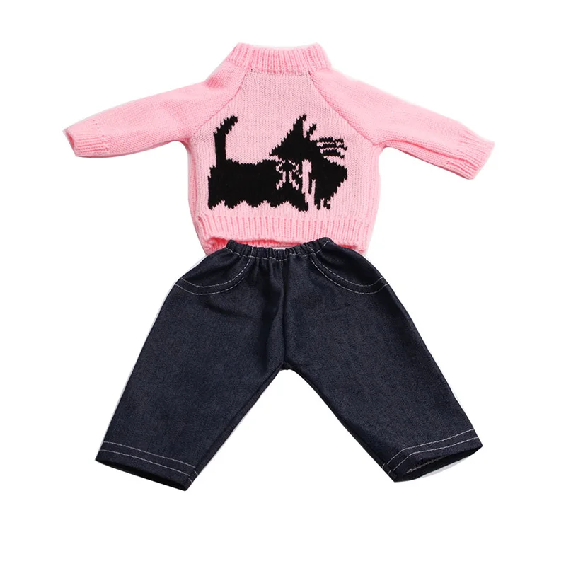 18 дюймов Одежда для кукол девочек розовый вышитый свитер + брюки американское