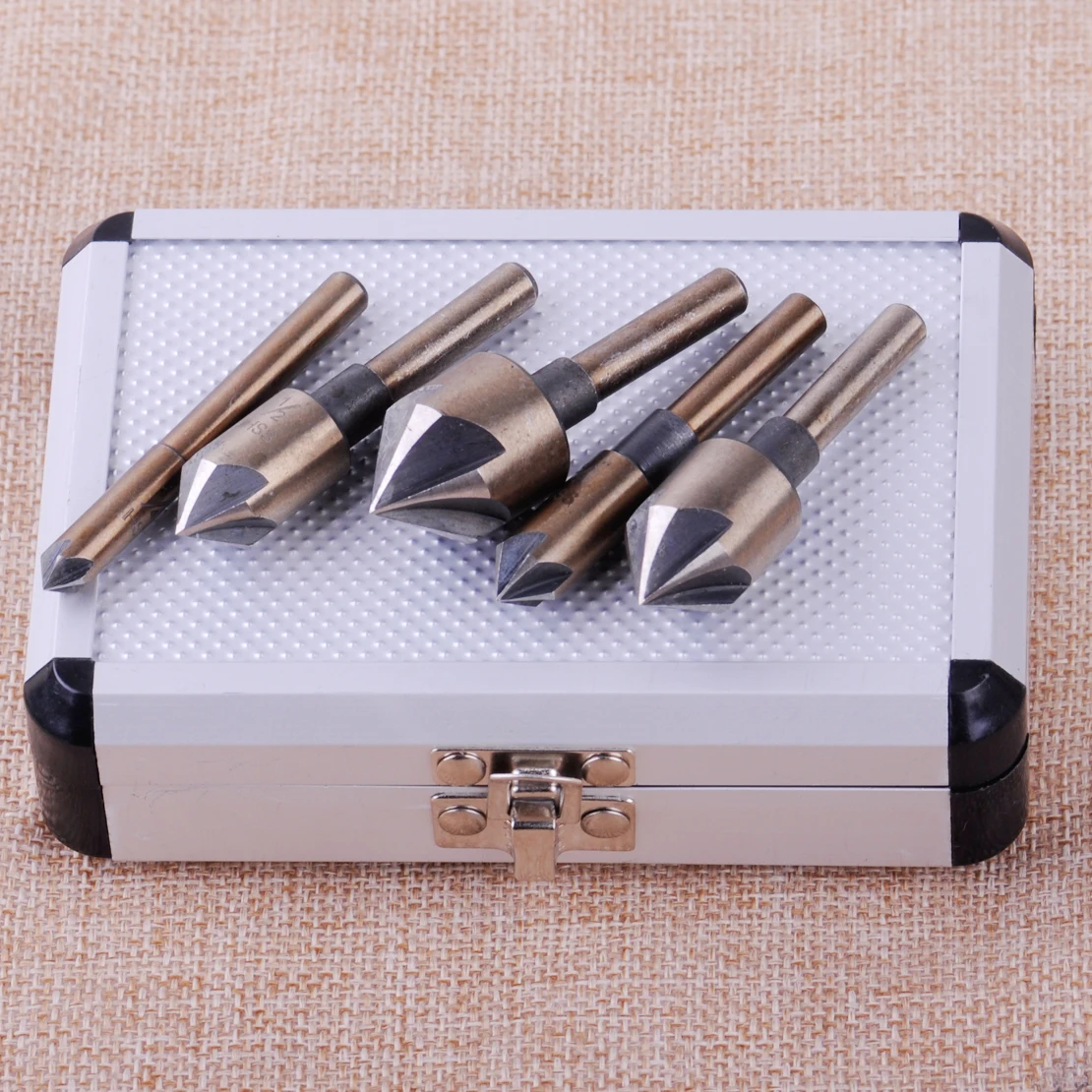 

LETAOSK 5pcs Industrial Countersink Drill Bit Set Tri-Flat Shank Quick Change 1/4"- 3/4" Accessories