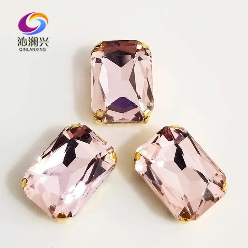 

Free shipping Pink Rectangle shape Glass Crystal sew on stones,golden bottom claw rhinstone,Diy/Clothing accessories SWCG09