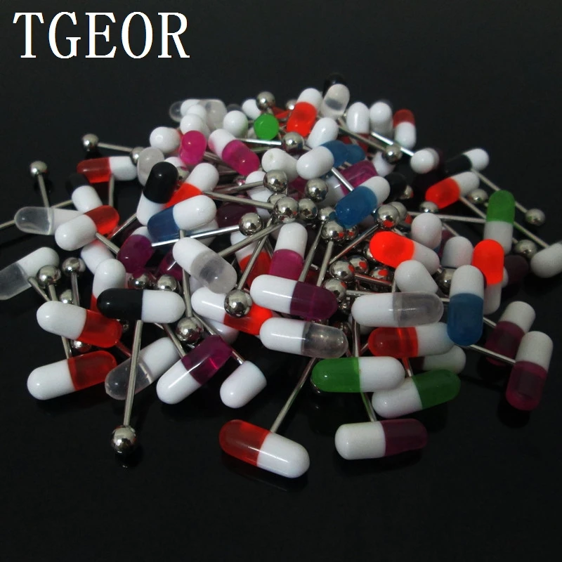 

Hot wholesale Fashion Charm 100pcs mixed 8 colors pill UV acrylic piercing tongue ring free shipping