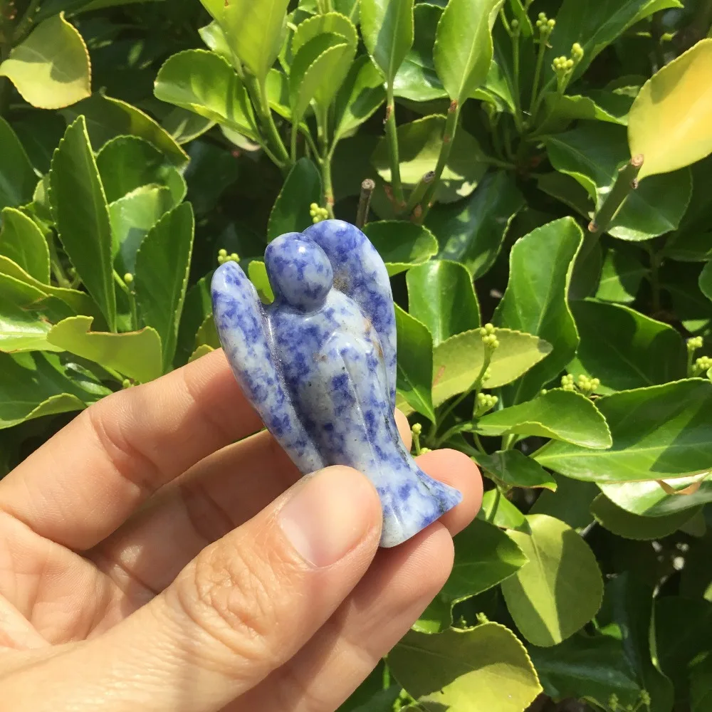 2 Дюймовая натуральная синяя точка яшма ручной резной Ангел для подарка фэн шуй