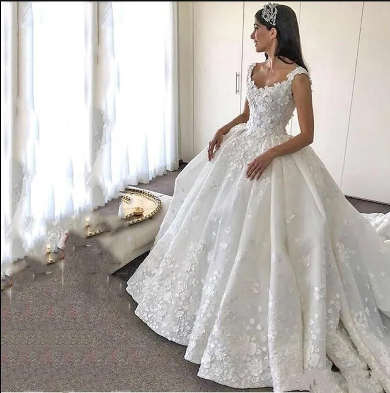 Великолепные Популярные Свадебные платья с длинным шлейфом 3D Цветочные