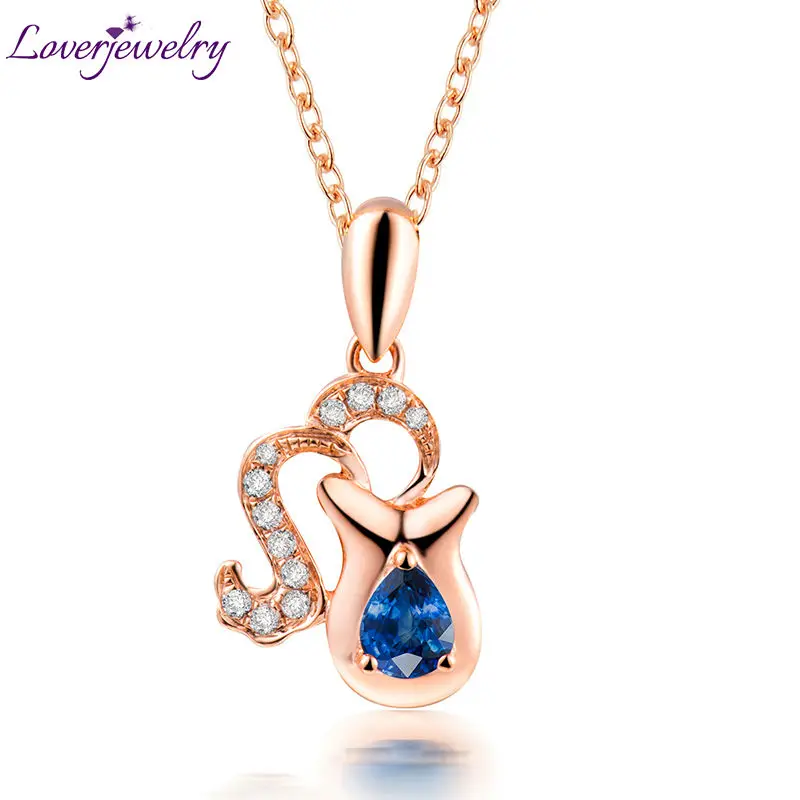 LOVERJEWELRY Женские Подвески Aquarius Bule сапфир 18 К розовое золото настоящий бриллиант | Подвески -4000497484343