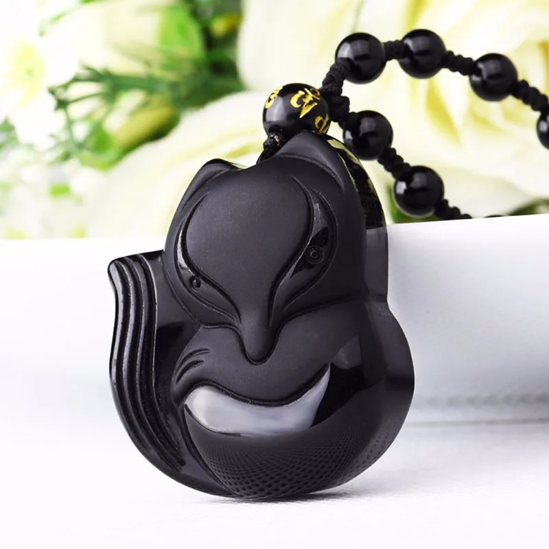 

High Quality Fine Carving Chinese Natural Black A Obsidian Carved Fox Black Stone