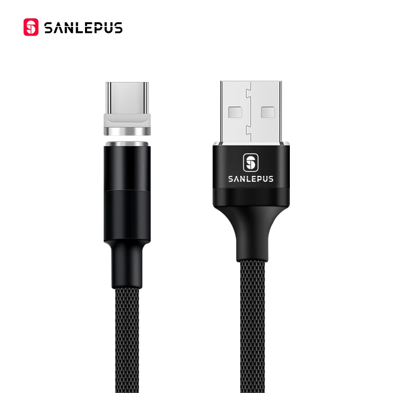 Black Магнитный usb-кабель SANLEPUS, 3 А, быстрая зарядка, Micro type C, зарядное устройство для iPhone xr 8 plus, samsung, xiaomi, Android - Цвет: Black