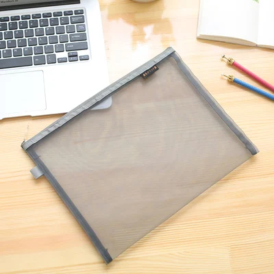 A4 gray JIANWU A4 A5 B6 MUJI STYLE Simple nylon transparent mesh bag data bag Folder stationery storage bag School Supplies - Цвет: A4 gray