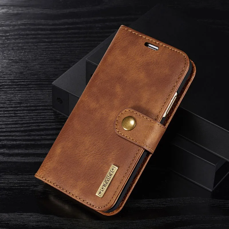 Brown DG Ming флип-чехол, роскошный чехол-кошелек из натуральной кожи для Iphone 8/X, Магнитный чехол 2 в 1, Coque Fundas - Цвет: Brown
