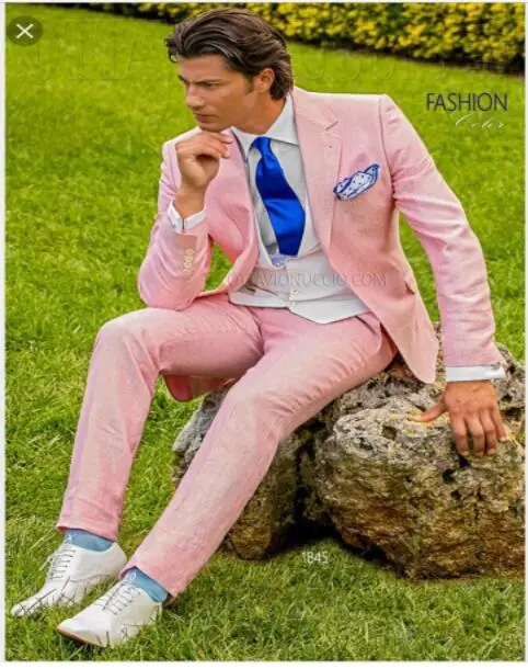 Новейший дизайн 2017 года пиджак и брюки ярко розовые льняные повседневные