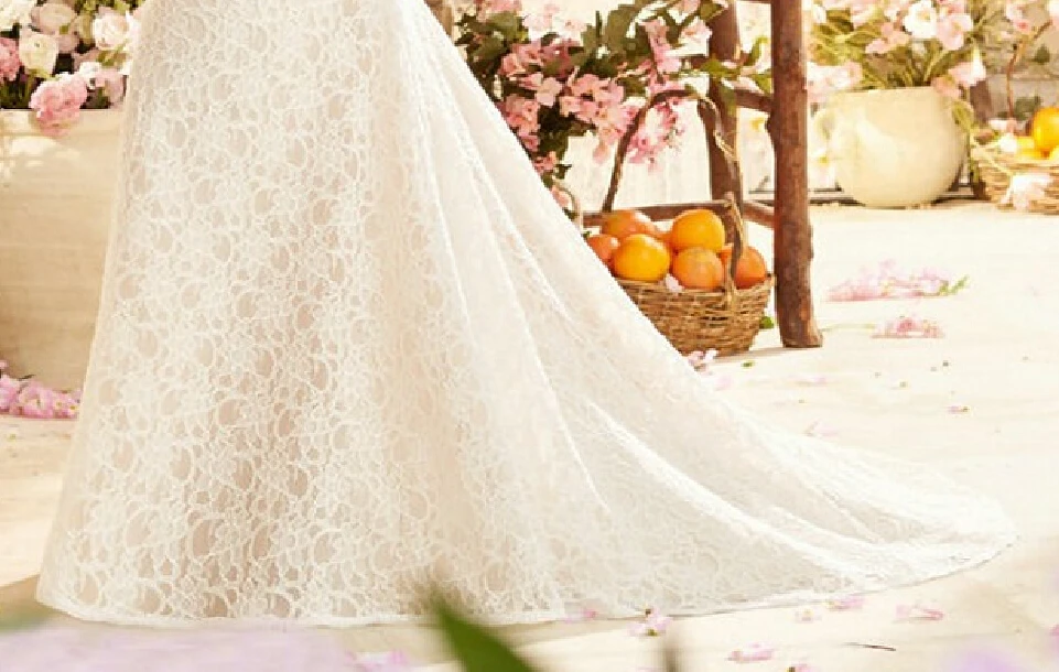 2016 кружева свадебное платье из бисера спинки пышная линии кап-рукава Vestidos де Noiva