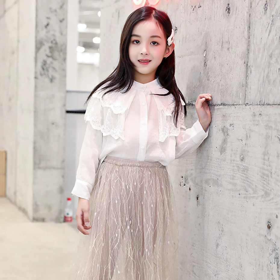 Блузка для девочек школьная рубашка с длинным рукавом 6 8 12 лет Детский костюм