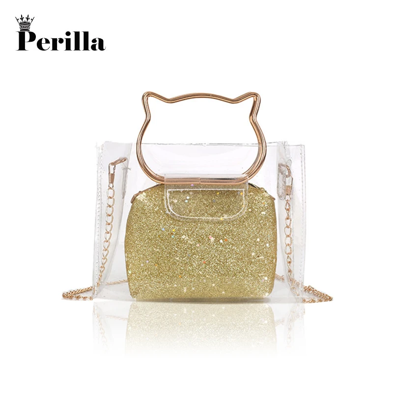 Perilla 2018 Women Transparent Bag Clear PVC Jelly Tote Messenger Bags Laser Holographic Shoulder Female Lady Sac Femme | Багаж и сумки