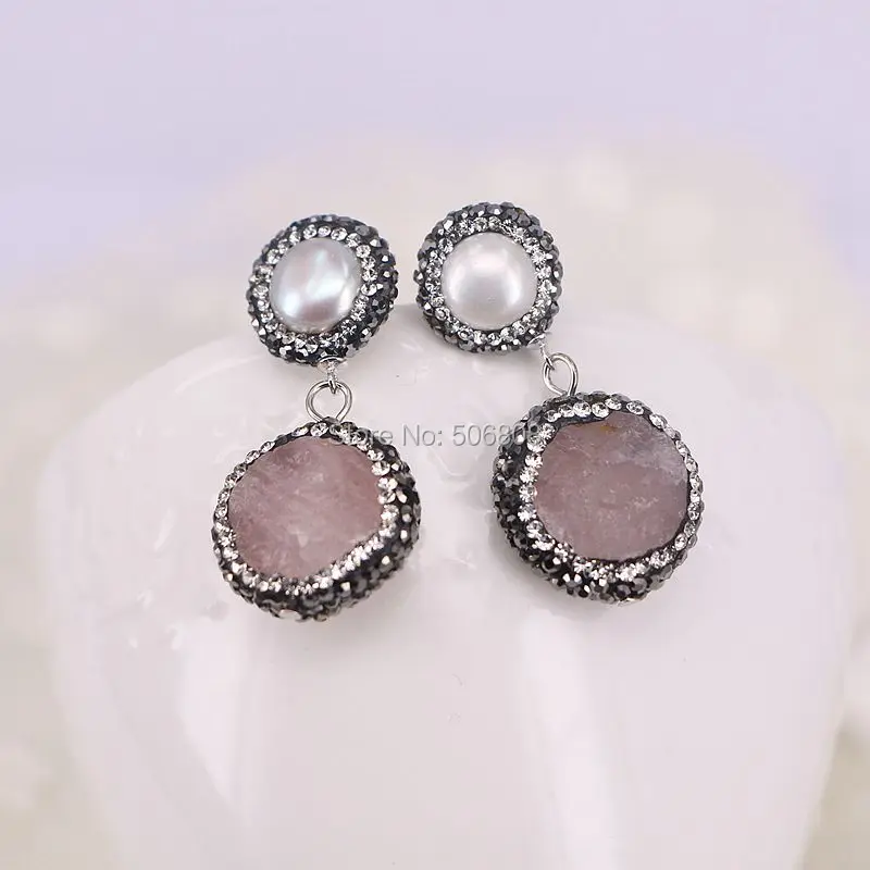 3 пары Природный розовый кварц серьги проложить кристалл горный хрусталь