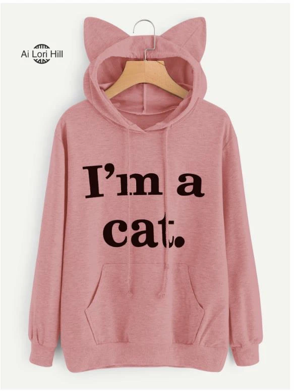 I'm A Cat Рождество женские толстовки с ушками длинным рукавом Письмо печати милые