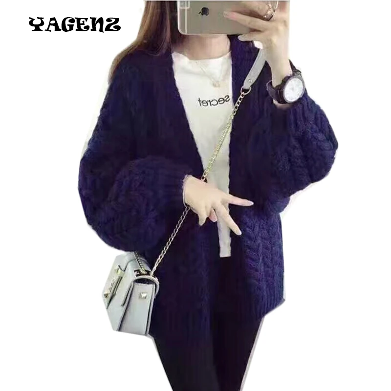 Женский свитер вязаный кардиган Однотонный зима 2019 |