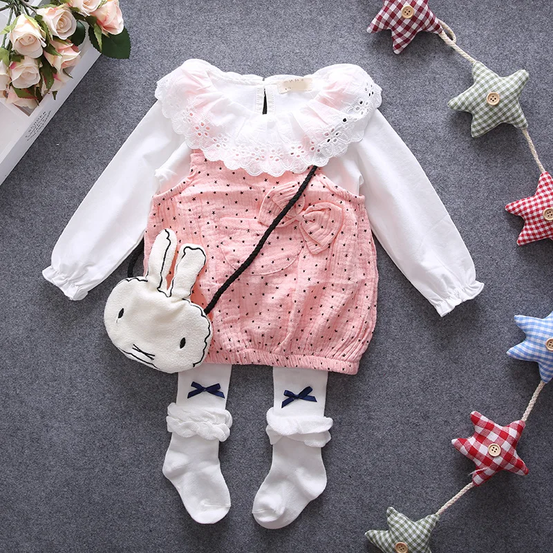 2016 Модный комплект для малышей хлопковая одежда в горошек маленьких девочек