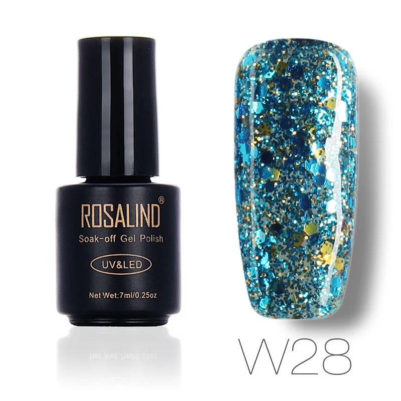 W28 ROSALIND 7 мл дизайн ногтей алмазный Блестящий Гель-лак для ногтей УФ светодиодный замачивающийся лак дизайн нужен топ и Базовое покрытие - Цвет: W28
