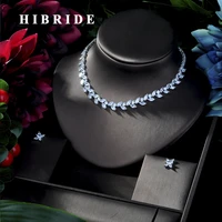 hibride exquisite cubic zirconia wedding party jewelry set leaves shape high quality cz bridal necklace earring n 283