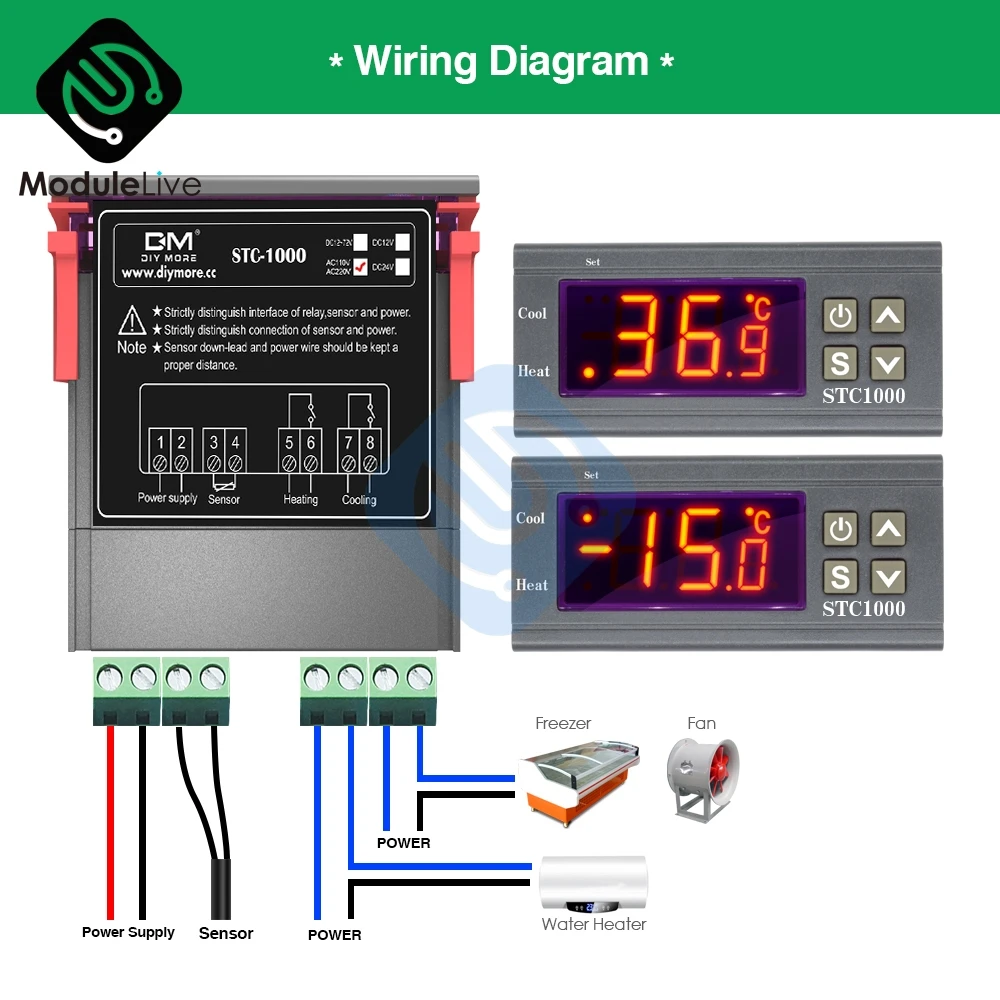 STC-1000 DC 12V 24V AC 110V 220V 10A светодиодный цифровой регулятор температуры термостат