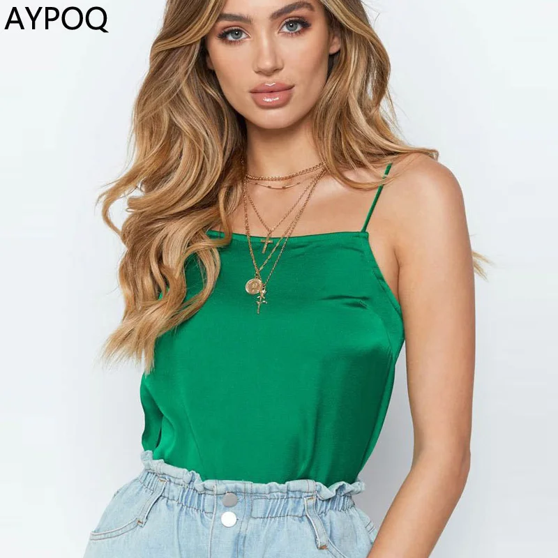 AYPOQ Women Chiffon Adjustable Spaghetti Straps Tanks Top Summer Casual Club Party Multicolour Camis Suspender Bottoming Shirt | Женская