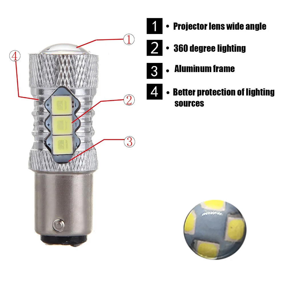 Уэлбек 1157 2057 2357 7528 BAY15D 16-SMD 3030 светодиодный свет лампы 6000 К белый с проектором