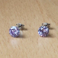 316 l stainless steel stud earrings no fade allergy free with 7mm light purple zircon classical jewelry for men and women