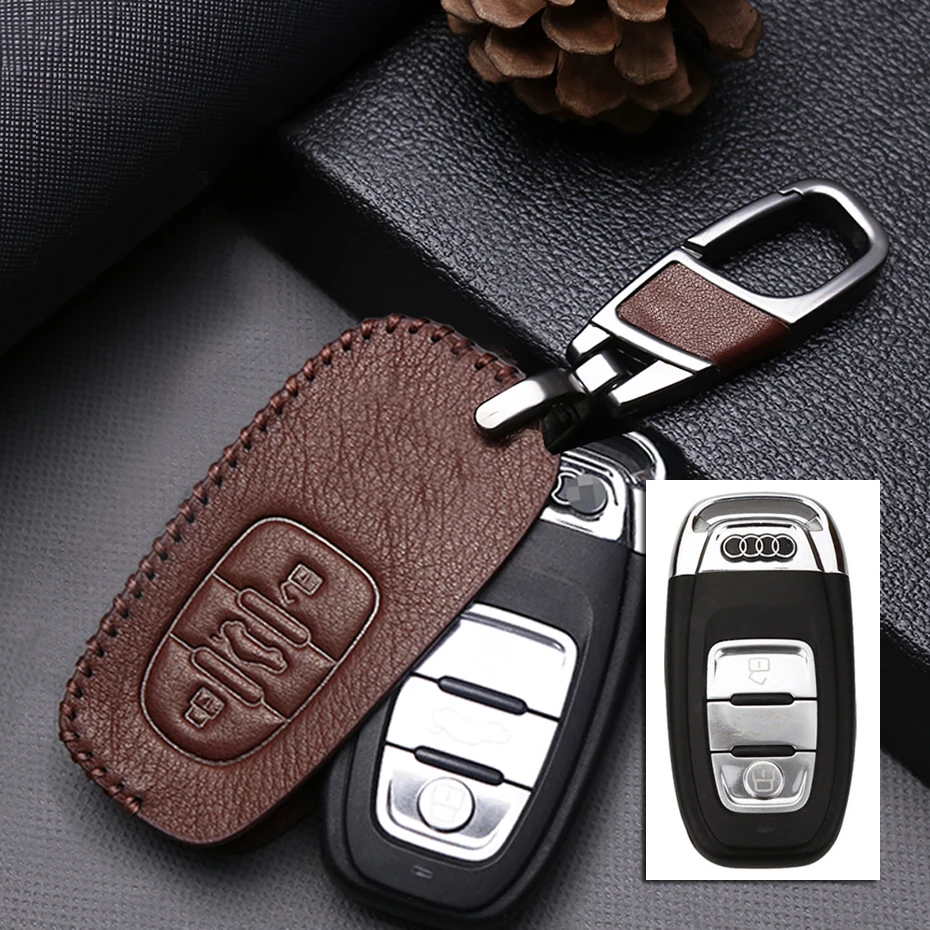 3Button Brown Для AUDI C5 C6 B7 B8 B9 80 S6 R8 A1 A3 A8L A4 A5 A6 A4L A6L Q3 Q5 Q7 TT Sline автомобиль ключ чехол защитной оболочки кожи - Название цвета: 3Button Brown