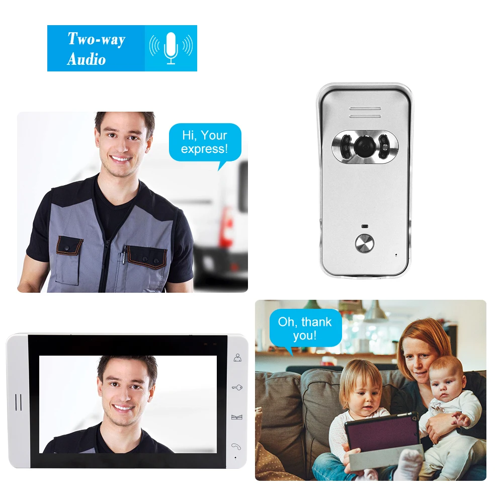 7-inch LCD Door Viewer Door Bell Touch Button Video Intercom Monitor Kit IR Night Vision Camera Door Bell for Apartment Home
